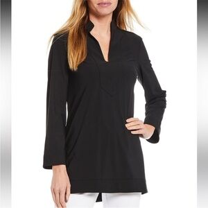 Jude Connally Chris Black Collared V Neck Knit Tunic Long Sleeve Made US. NWOT